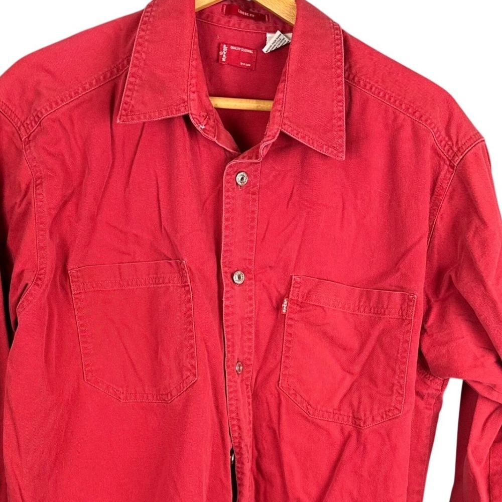 Levis Quality Clothing Mens Loose Fit Button Down Shirt Red Cotton Long Sleeve M